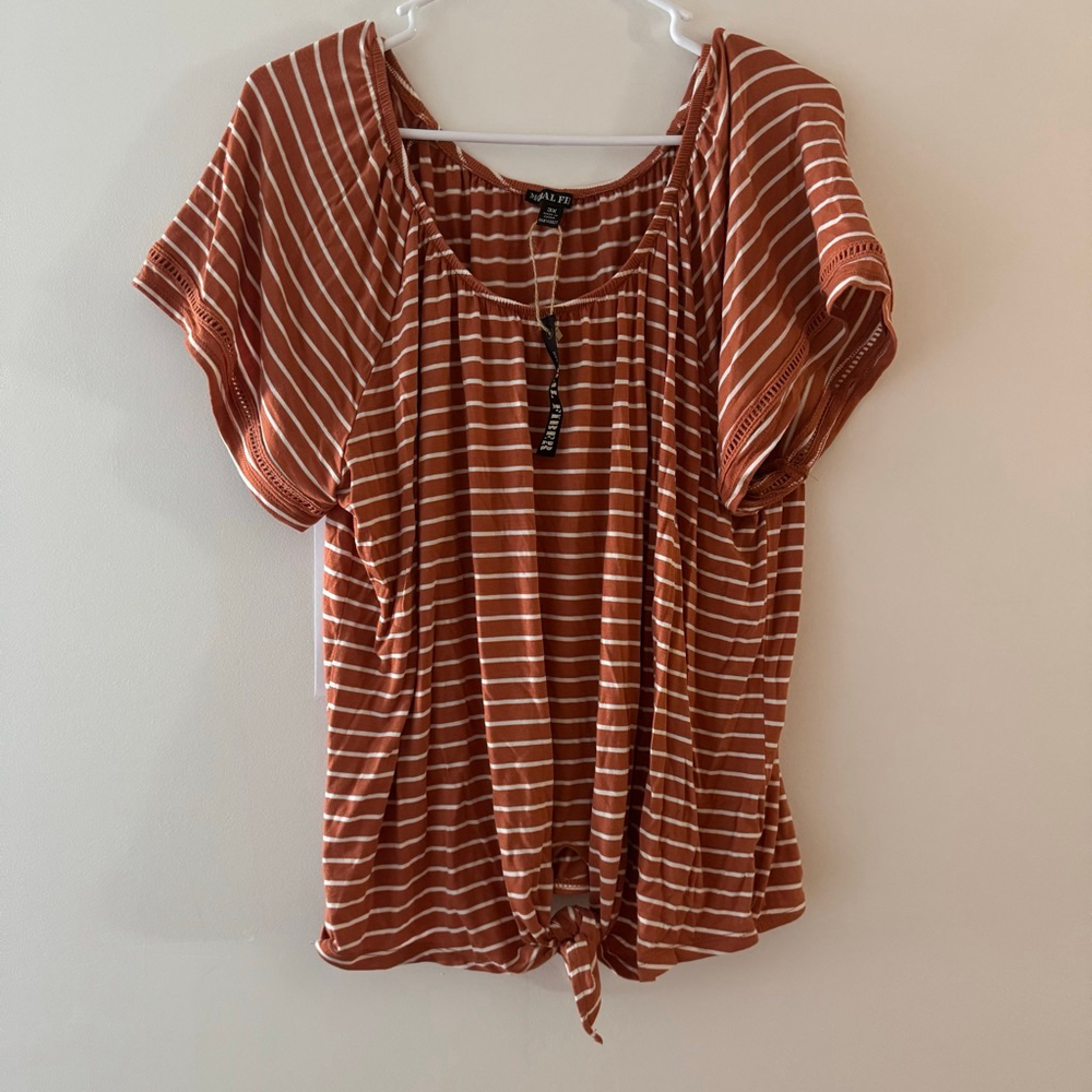 Moral fiber burned orange stripe tee 3x